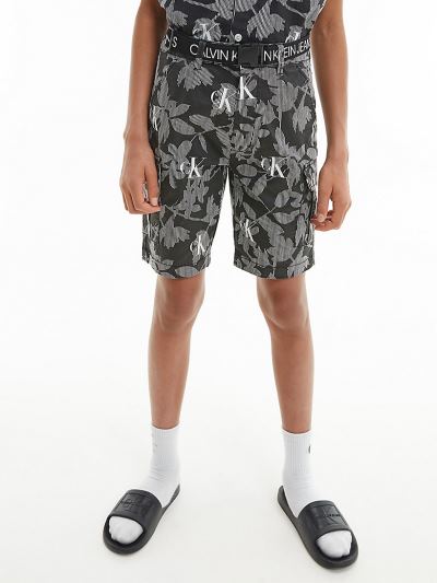 Calvin Klein Ruhák HU373346 | Calvin Klein All-Over Printed Cargo Fiu Rövidnadrág Fekete